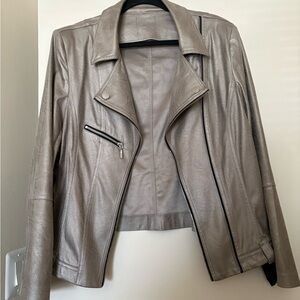Womens Leather Moto Jacket in Taupe